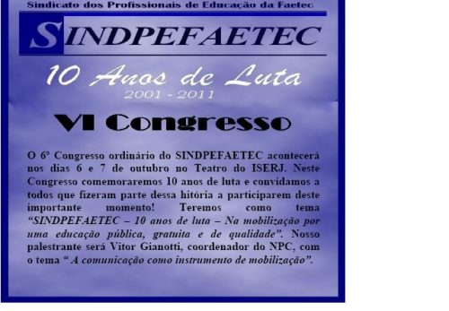 Imagem VI Congresso Sindpefaetec 2011